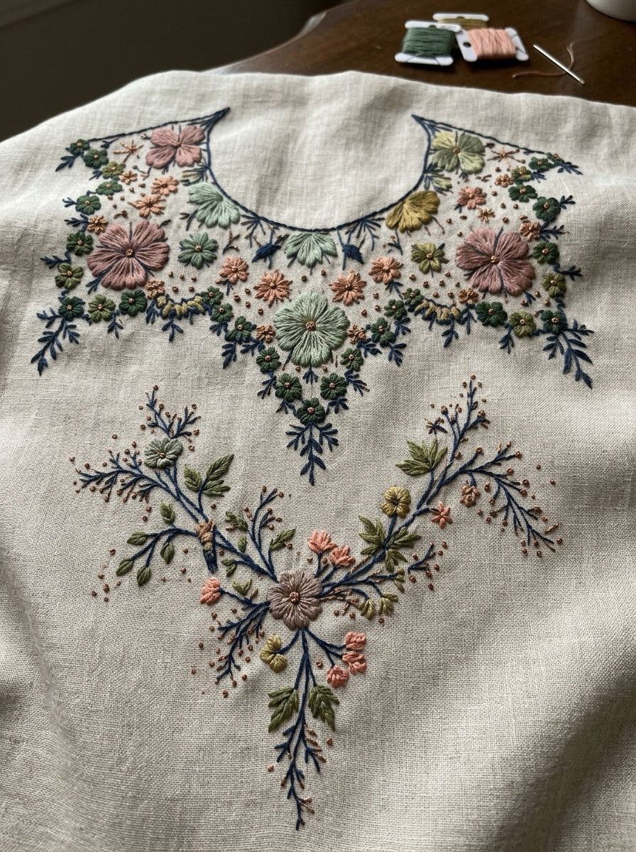 Embroidery Pattern Book Plate Featuring from Necklines & Collars Embroidery Book 4, a digital embroidery design reference for machine embroidery designs, embroidery patterns and garment placement ideas.