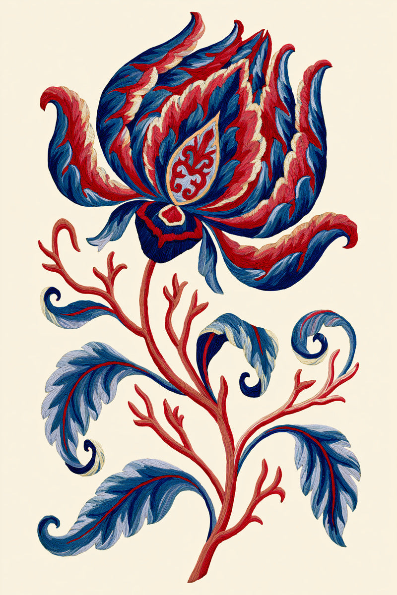 Exotic Jacobean Blossom from Jacobean & Crewel Embroidery Book 4, a digital embroidery design reference for machine embroidery designs, embroidery patterns and embroidery design reference.