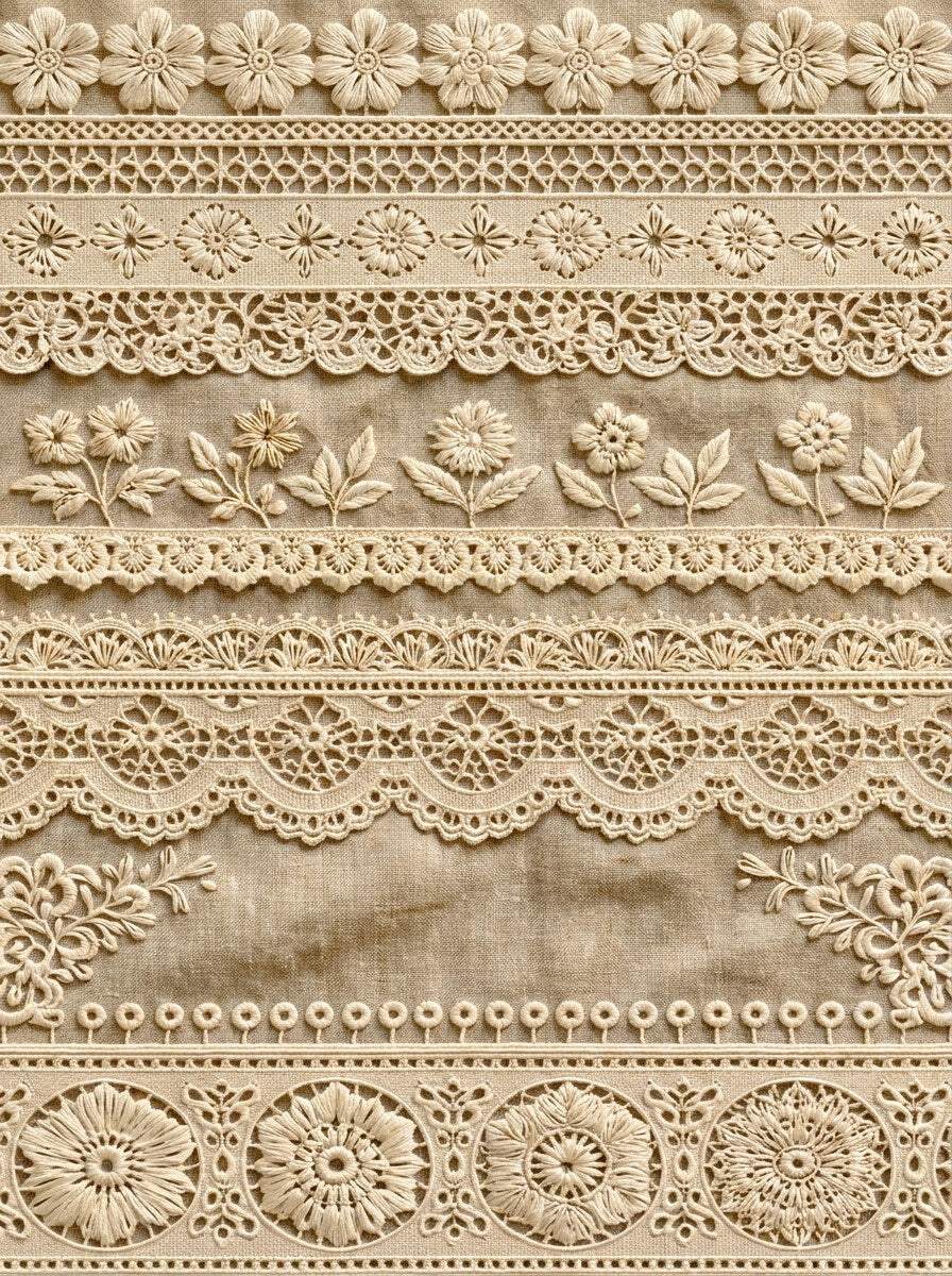 Eyelet And Cutwork Library Plate from French Embroidery & La Broderie Blanche Book 2, a digital embroidery design reference for machine embroidery designs, embroidery patterns and lace and broderie details.