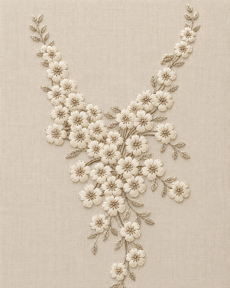 Eyelet Floral Neckline Aa from Neckline & Collar Embroidery Designs Book 3, a digital embroidery design reference for machine embroidery designs, embroidery patterns and lace and broderie details.