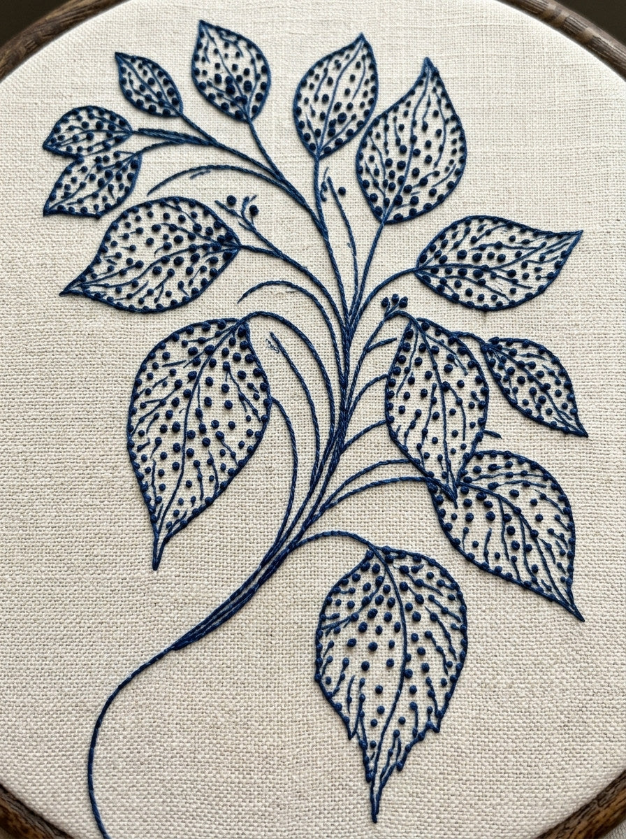 Eyelet Leaf Sprig French Embroidery from French Embroidery & La Broderie Blanche Book 3, a digital embroidery design reference for machine embroidery designs, embroidery patterns and lace and broderie details.