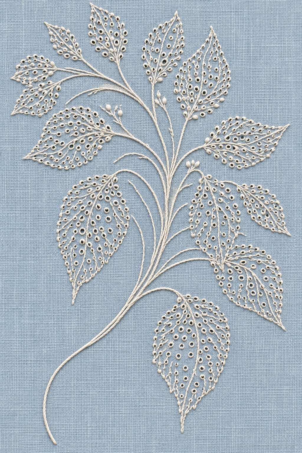 Eyelet Leaf Sprig | French Embroidery & La Broderie Blanche Book 3 | Hand embroidery example