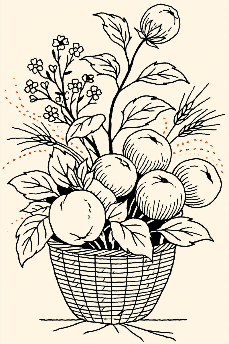 Farmhouse Basket Motif Kitchen Embroidery from Kitchen Towels & Aprons Embroidery Book 3, a digital embroidery design reference for machine embroidery designs, embroidery patterns and linen and home textile projects.