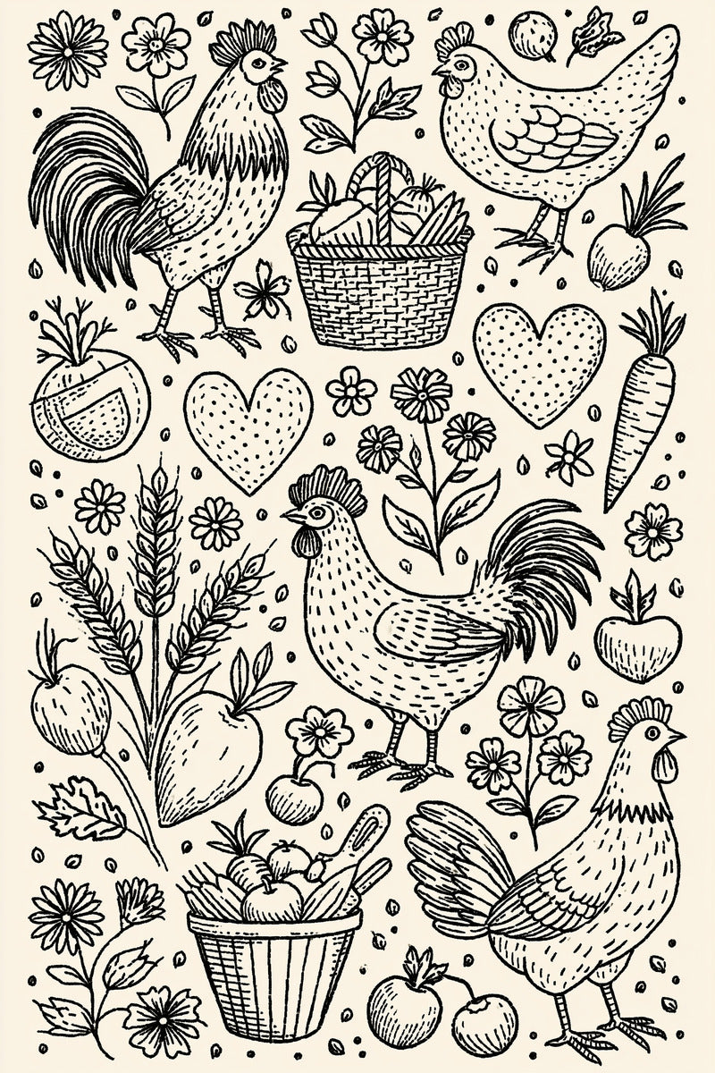 Farmhouse Kitchen Folk Plate Kitchen from Kitchen Towels & Aprons Embroidery Book 2, a digital embroidery design reference for machine embroidery designs, embroidery patterns and linen and home textile projects.