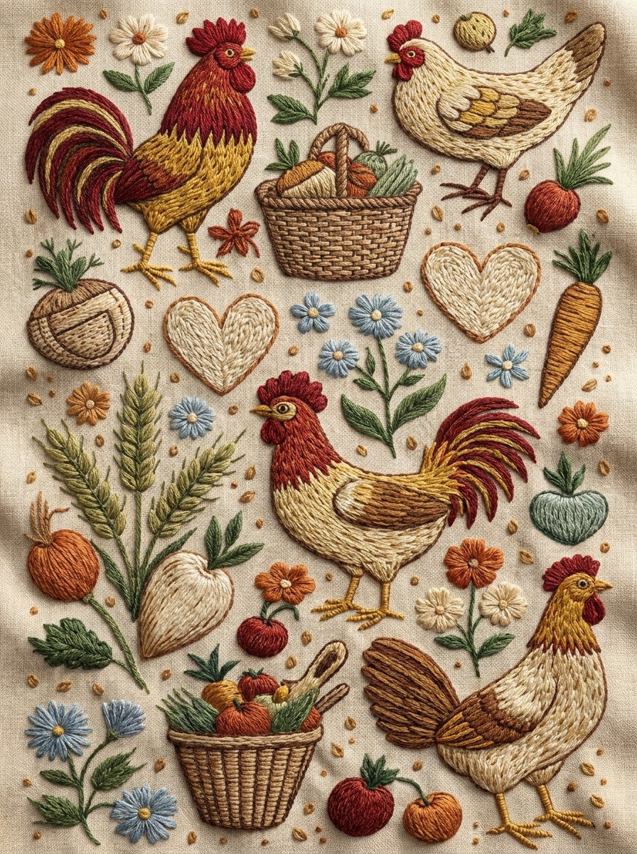 Farmhouse Kitchen Folk Plate Kitchen from Kitchen Towels & Aprons Embroidery Book 2, a digital embroidery design reference for machine embroidery designs, embroidery patterns and linen and home textile projects.
