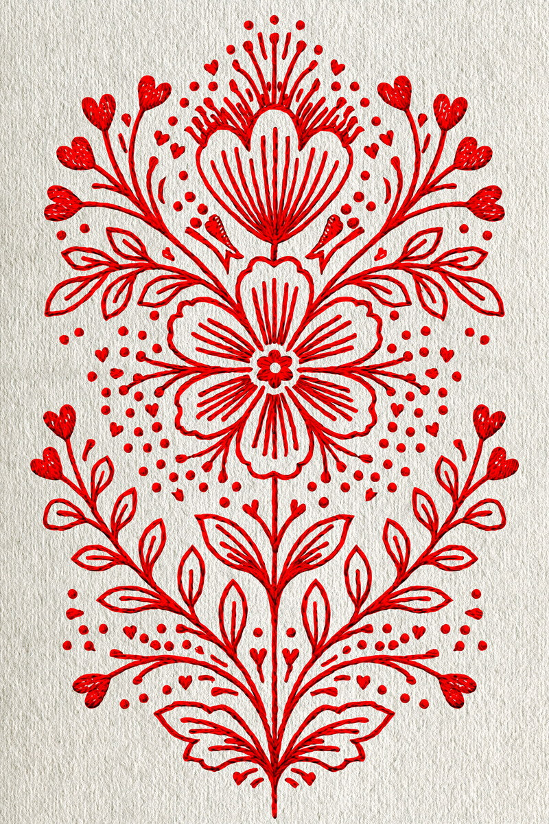 Farmhouse Pillow Redwork Motif from Folk Redwork & Country Florals Book 4, a digital embroidery design reference for machine embroidery designs, embroidery patterns and linen and home textile projects.
