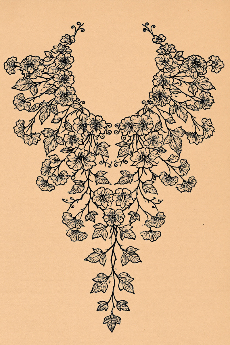 Fashion Embroidery Pattern Book from Neckline & Collar Embroidery Designs Book 2, a digital embroidery design reference for machine embroidery designs, embroidery patterns and garment placement ideas.