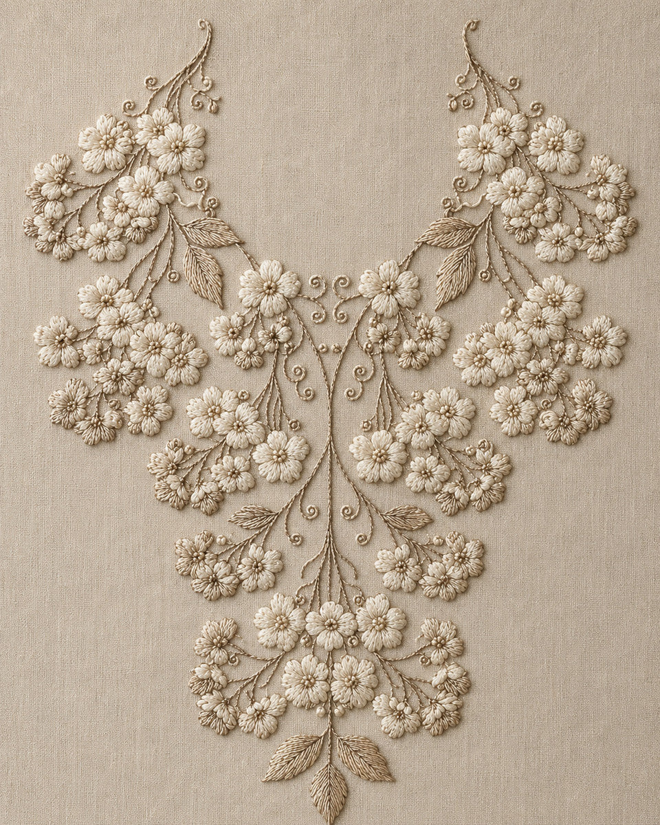 Fashion Embroidery Pattern Book from Neckline & Collar Embroidery Designs Book 3, a digital embroidery design reference for machine embroidery designs, embroidery patterns and garment placement ideas.