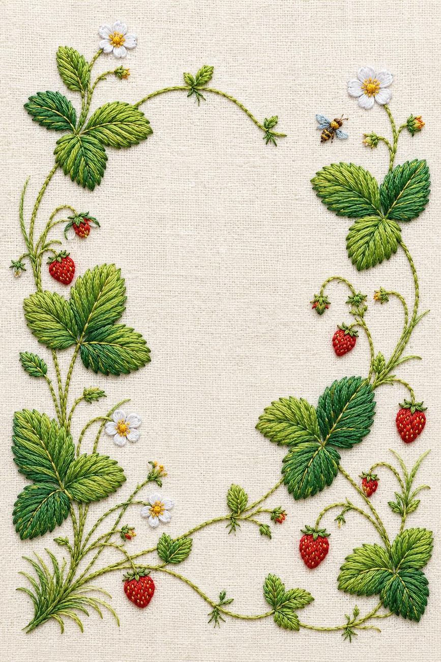 Fern, Strawberry & Apothecary Garden included design four for the five-pattern hand embroidery bundle