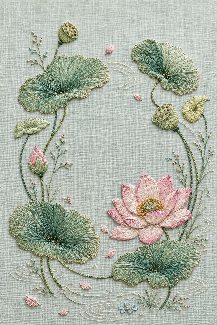 Flax, Jasmine & Forest Floor included design two for the five-pattern hand embroidery bundle
