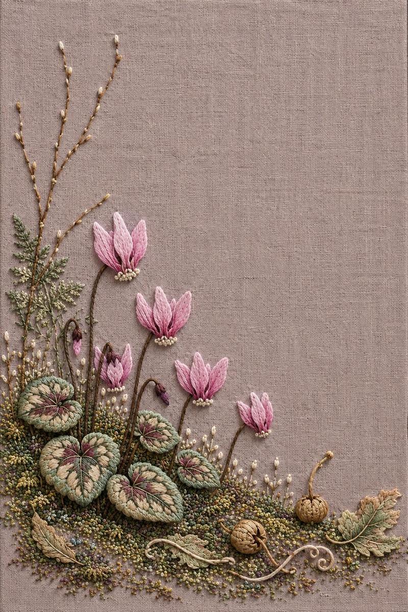 Flax, Jasmine & Forest Floor included design five for the five-pattern hand embroidery bundle