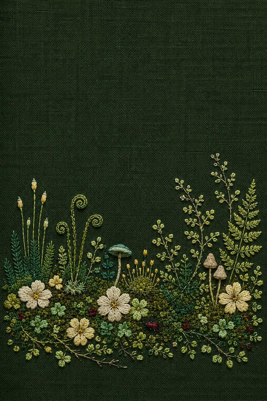 Ginkgo, Moss & Medicinal Garden included design two for the five-pattern hand embroidery bundle