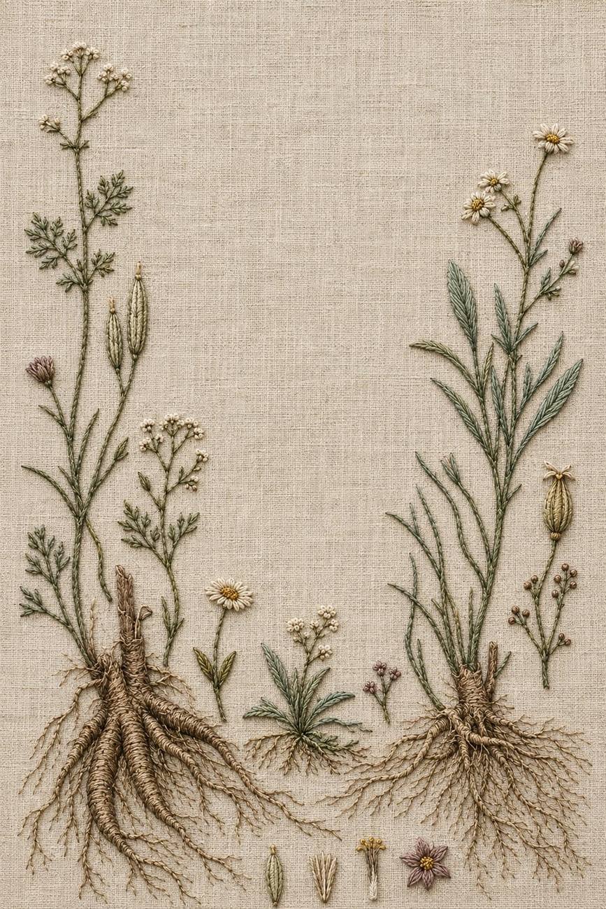 Ginkgo, Moss & Medicinal Garden included design five for the five-pattern hand embroidery bundle