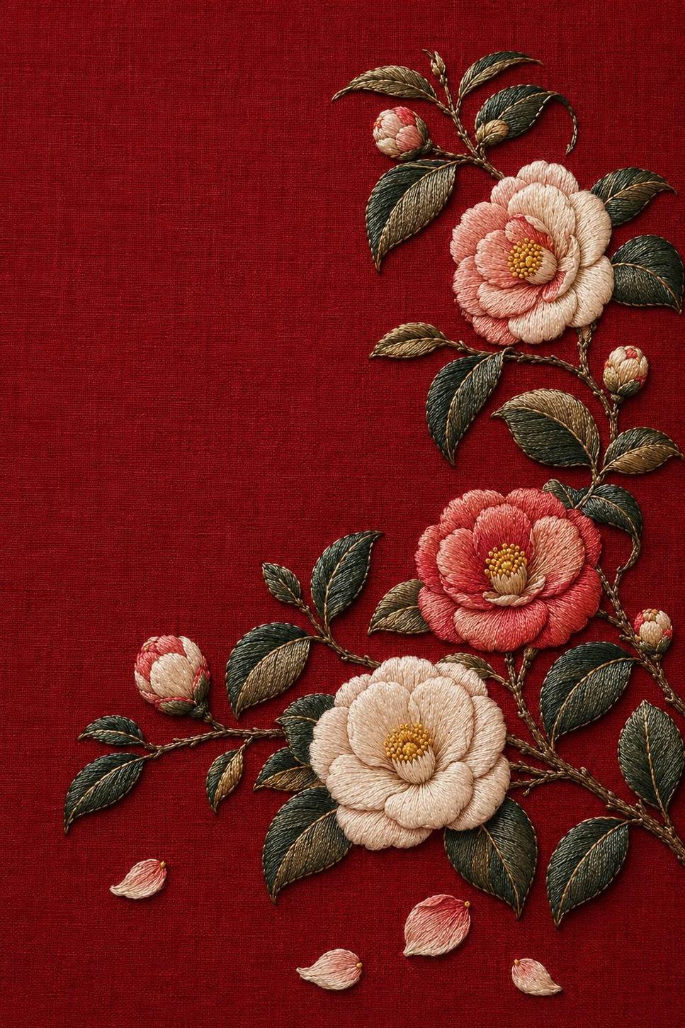 Iris, Camellia & Wild Orchid included design three for the five-pattern hand embroidery bundle
