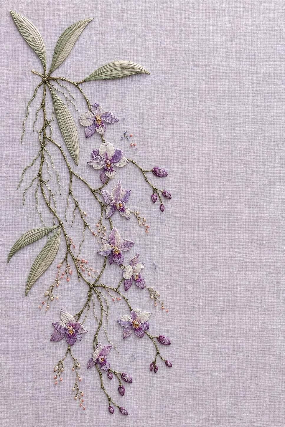 Iris, Camellia & Wild Orchid included design five for the five-pattern hand embroidery bundle