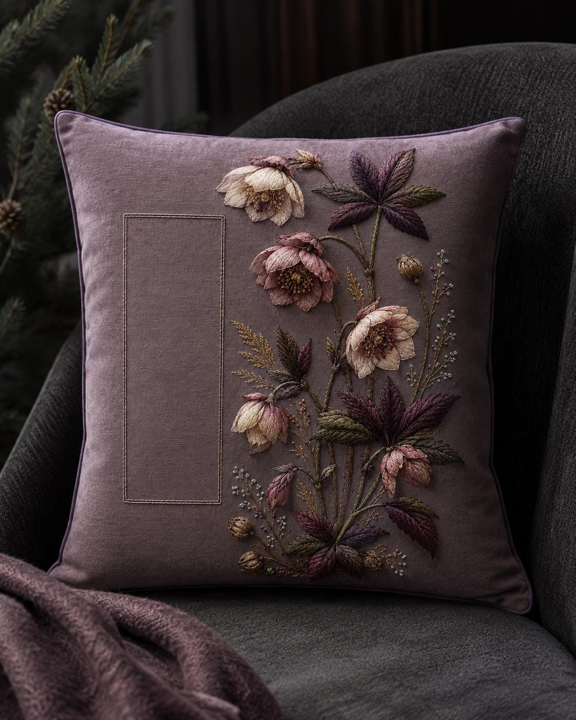 Hellebore Winter Jewel finished embroidery mockup included in the Magnolia, Hellebore & Chamomile five-pattern digital bundle