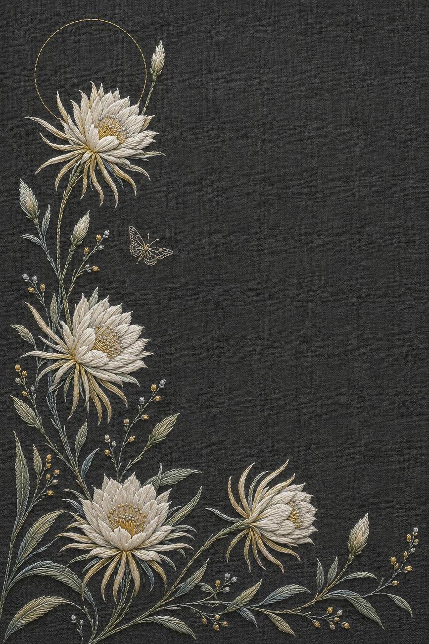 Moonlit, Poppy & Water Garden included design two for the five-pattern hand embroidery bundle