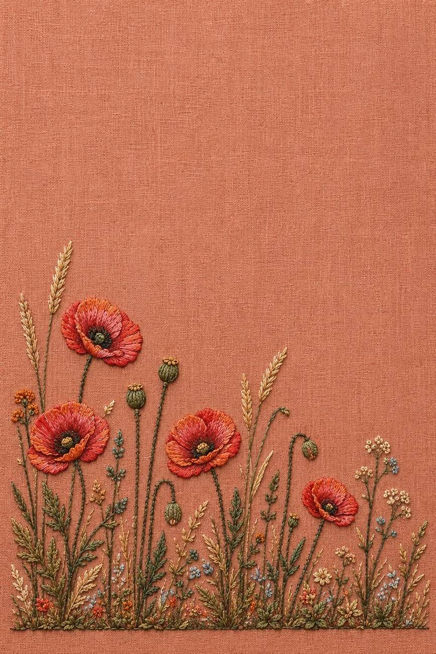 Moonlit, Poppy & Water Garden included design three for the five-pattern hand embroidery bundle