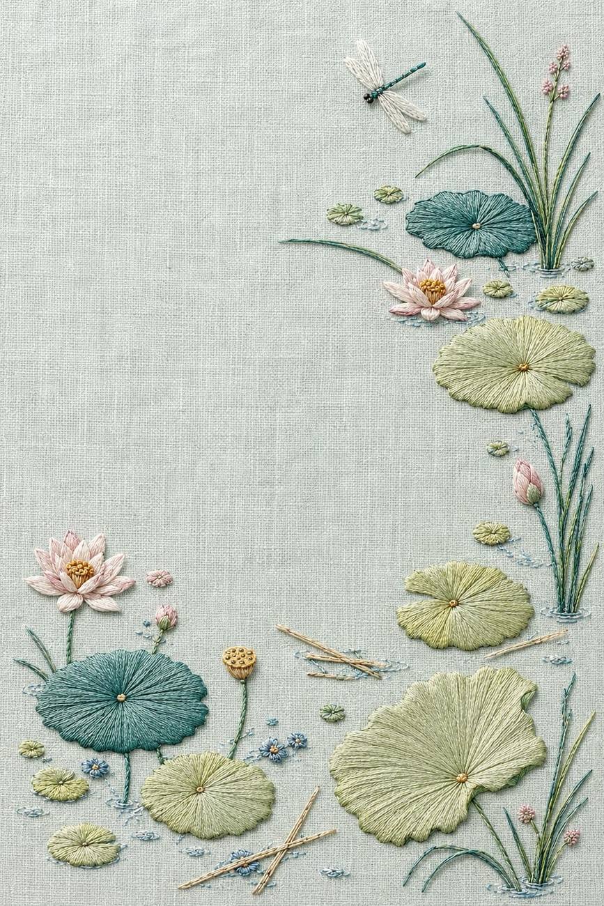 Moonlit, Poppy & Water Garden included design four for the five-pattern hand embroidery bundle