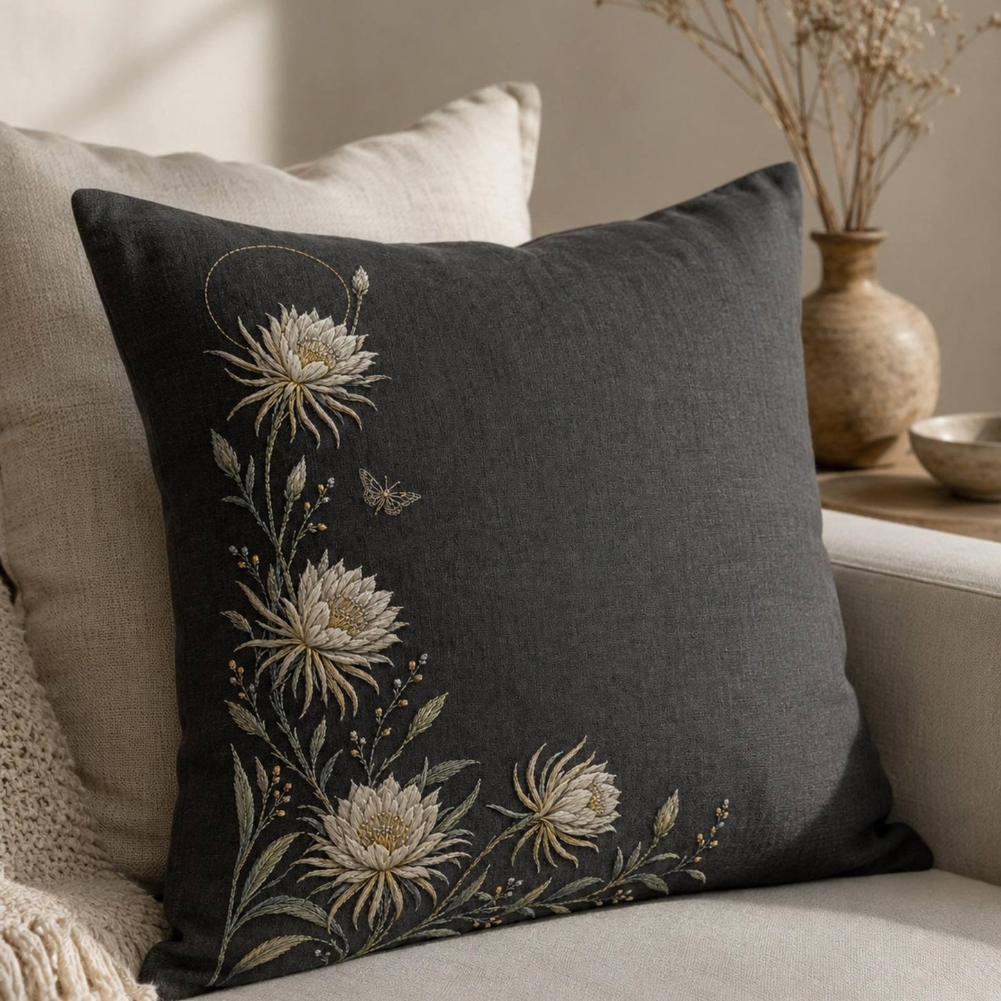 Moonlit White Flower Border finished embroidery mockup included in the Moonlit, Poppy & Water Garden five-pattern digital bundle