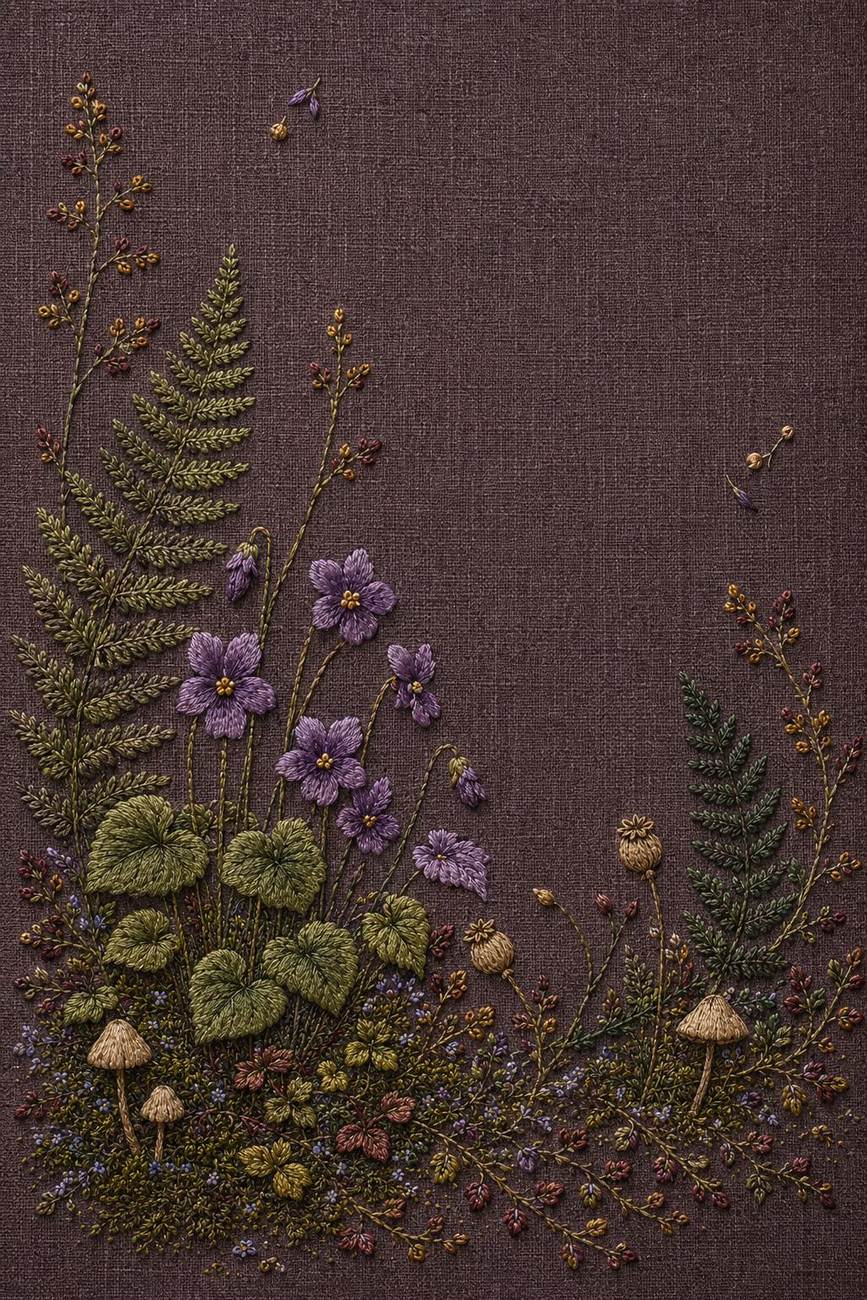 Morning Dew, Coastal & Woodland included design four for the five-pattern hand embroidery bundle
