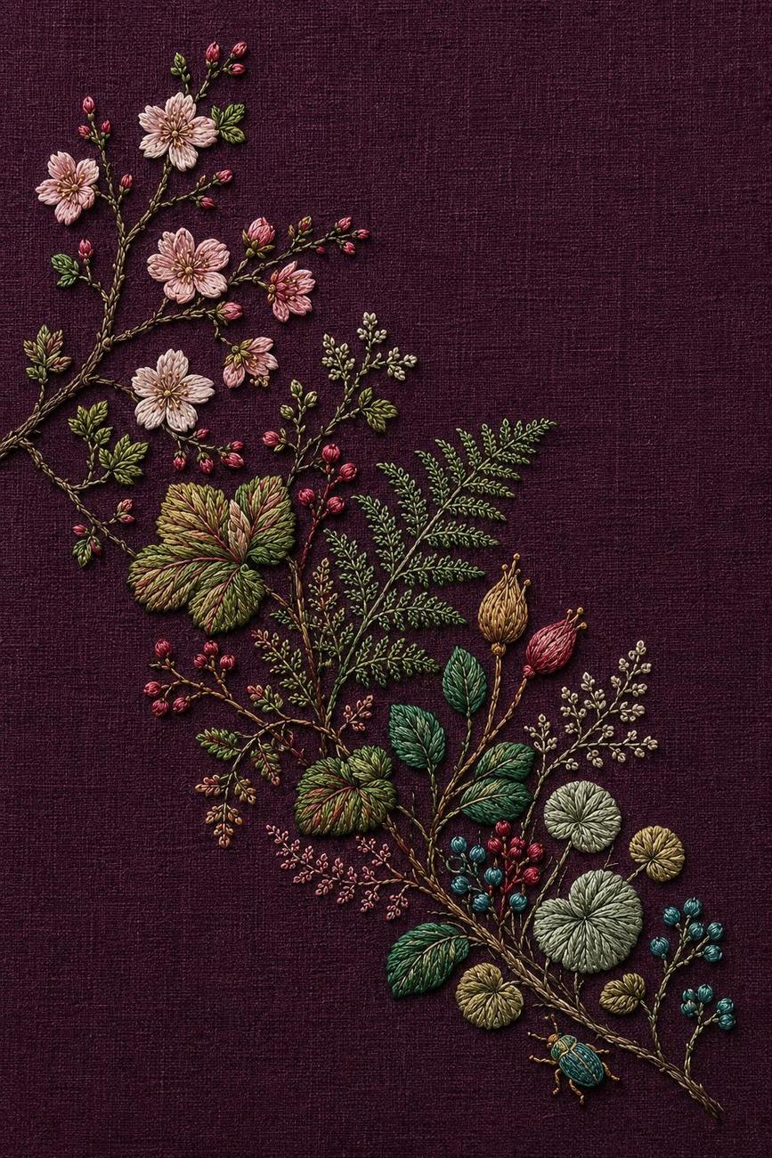 Plum Blossom, Spice & Modern Garden included design one for the five-pattern hand embroidery bundle