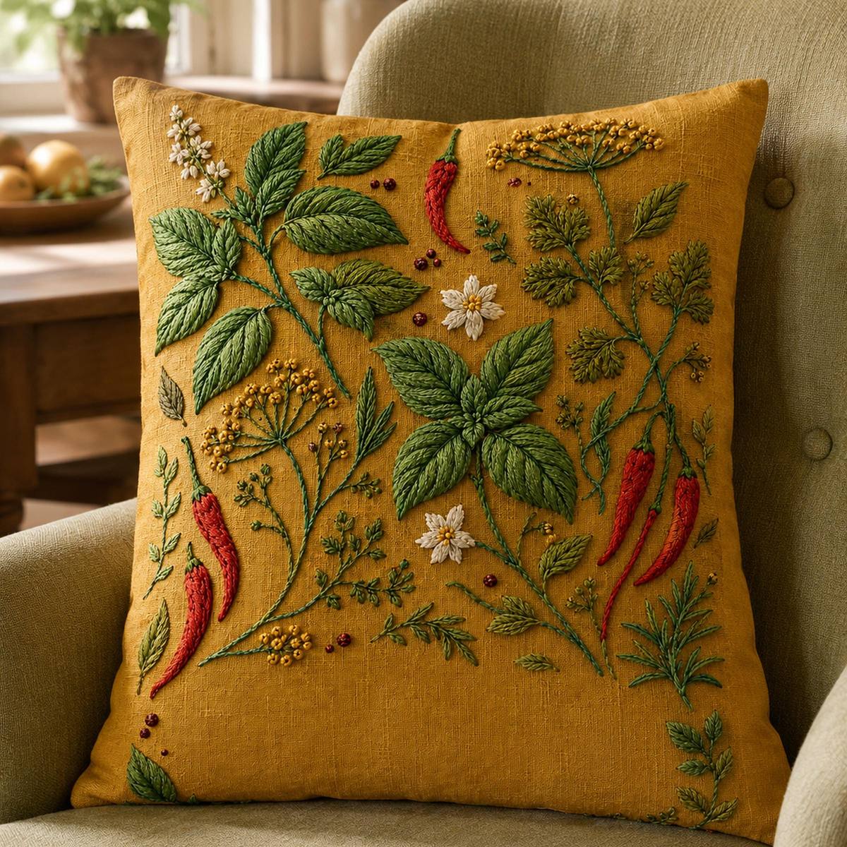 Spice Garden Botanical finished embroidery mockup included in the Plum Blossom, Spice & Modern Garden five-pattern digital bundle