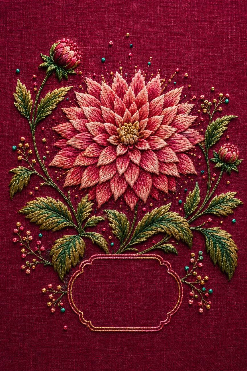Saffron, Dahlia & Mini Forest included design three for the five-pattern hand embroidery bundle