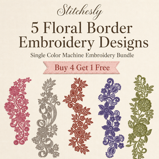 5 Floral Border Machine Embroidery Files Bundle – Single Color Designs
