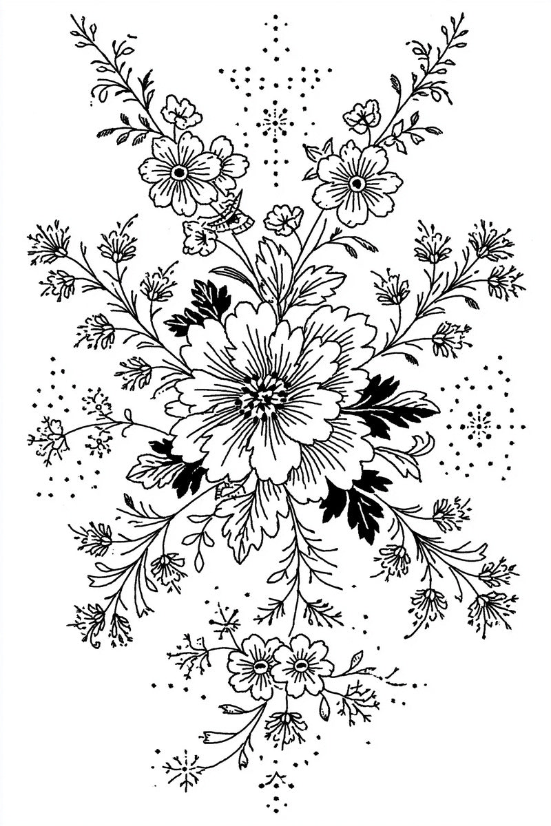 Floral Center And Side Connector from Modular & Combine Friendly Embroidery Systems Book 3, a digital embroidery design reference for machine embroidery designs, embroidery patterns and botanical and floral embroidery.