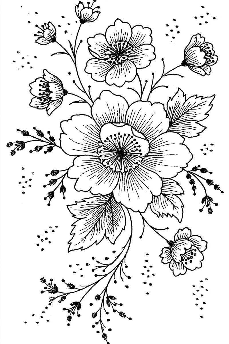 Floral Center And Side Connector from Modular & Combine Friendly Embroidery Systems Book 4, a digital embroidery design reference for machine embroidery designs, embroidery patterns and botanical and floral embroidery.