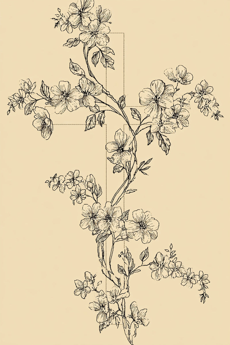 Floral Cross Embroidery Motif 03 from Church Embroidery & Sacred Ornament Book 3, a digital embroidery design reference for machine embroidery designs, embroidery patterns and botanical and floral embroidery.