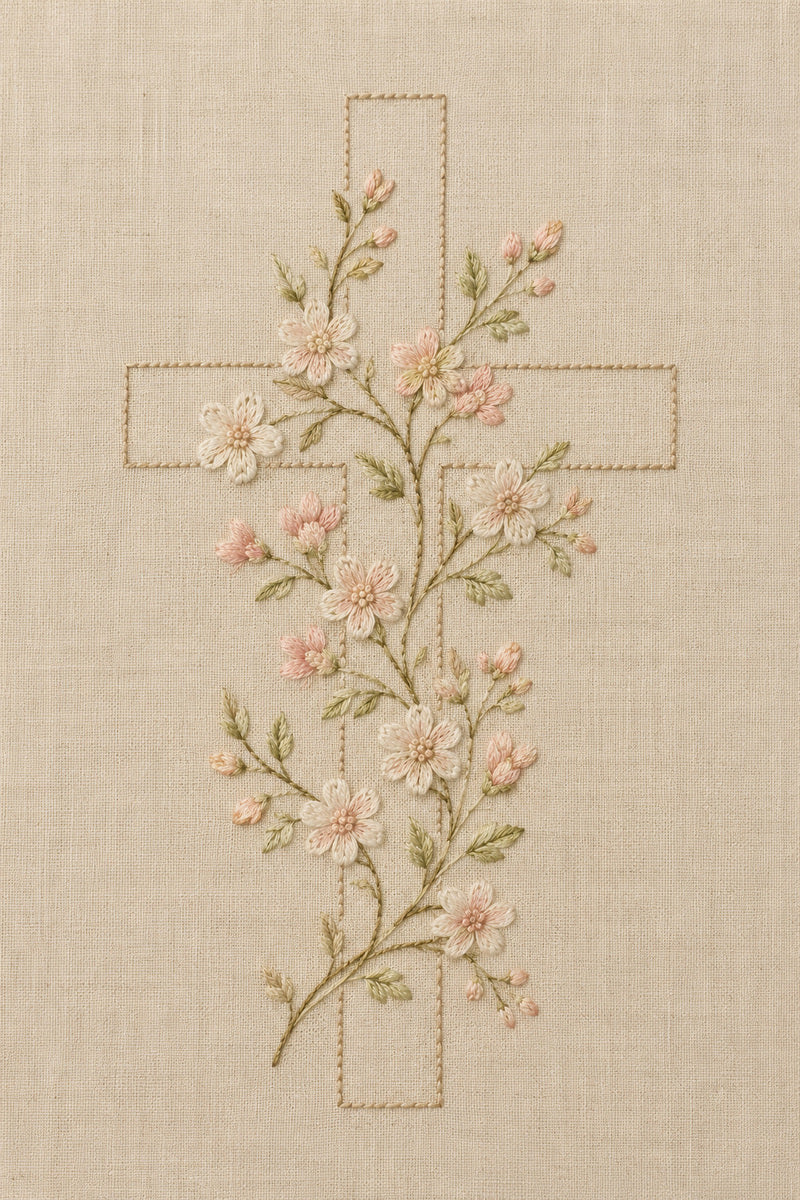 Floral Cross Embroidery Motif 04 from Church Embroidery & Sacred Ornament Book 3, a digital embroidery design reference for machine embroidery designs, embroidery patterns and botanical and floral embroidery.