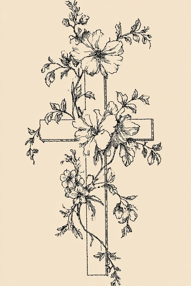 Floral Cross Embroidery Motif from Church Embroidery & Sacred Ornament Book 3, a digital embroidery design reference for machine embroidery designs, embroidery patterns and botanical and floral embroidery.