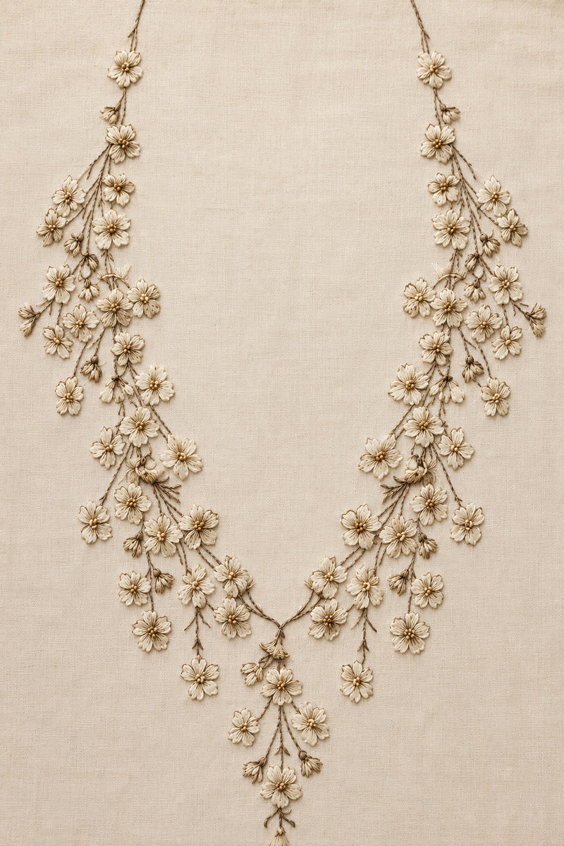 Floral Neckline With Central Aa from Neckline & Collar Embroidery Designs Book 1, a digital embroidery design reference for machine embroidery designs, embroidery patterns and garment placement ideas.