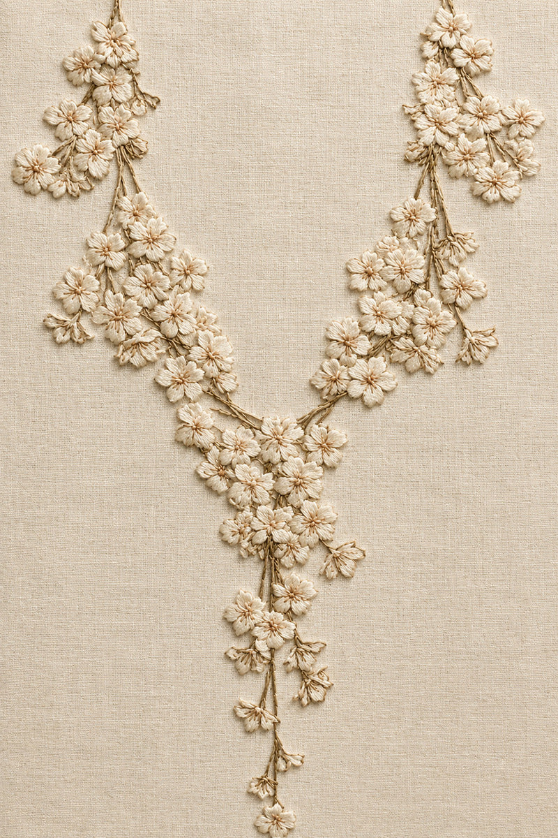 Floral Neckline With Central Ba from Neckline & Collar Embroidery Designs Book 1, a digital embroidery design reference for machine embroidery designs, embroidery patterns and garment placement ideas.