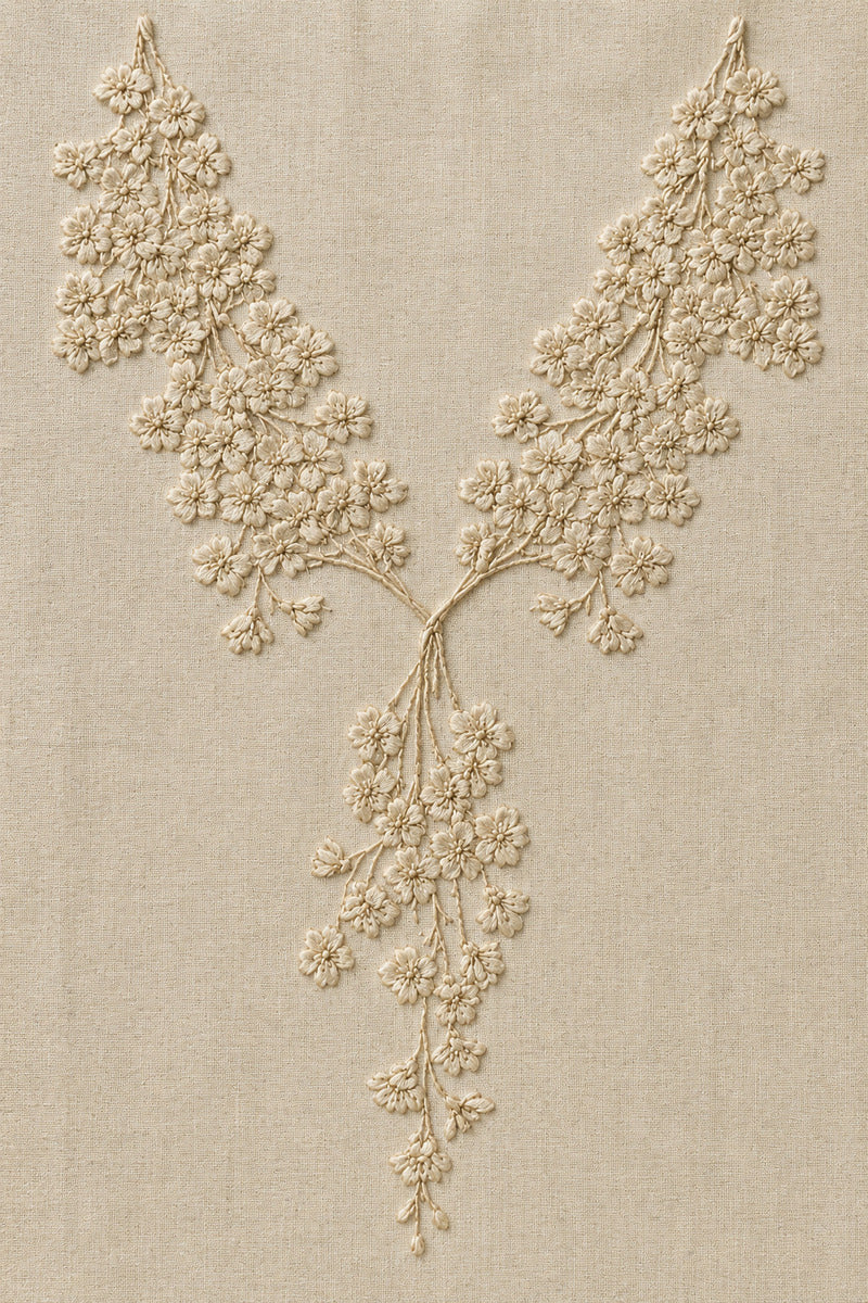 Floral Neckline With Central from Neckline & Collar Embroidery Designs Book 3, a digital embroidery design reference for machine embroidery designs, embroidery patterns and garment placement ideas.