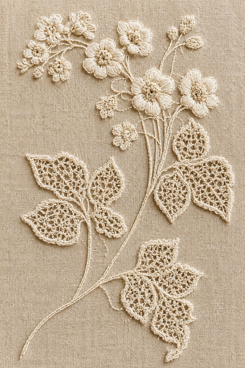 Floral Openwork Sprig 1 from Lace Embroidery & Broderie Designs Book 1, a digital embroidery design reference for machine embroidery designs, embroidery patterns and lace and broderie details.