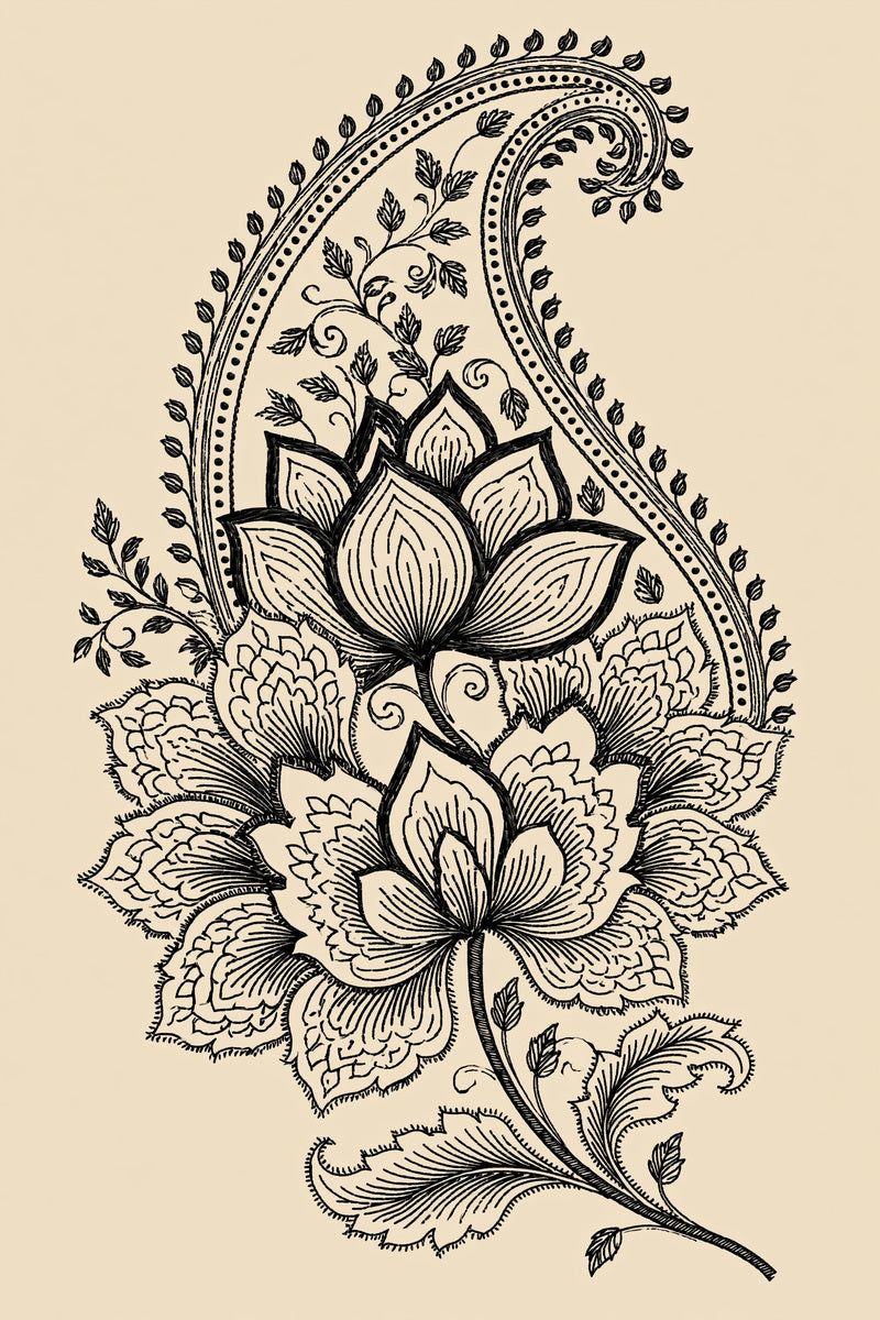 Floral Paisley Motif Mughal Persian from Mughal, Persian & Oriental Embroidery Book 1, a digital embroidery design reference for machine embroidery designs, embroidery patterns and botanical and floral embroidery.