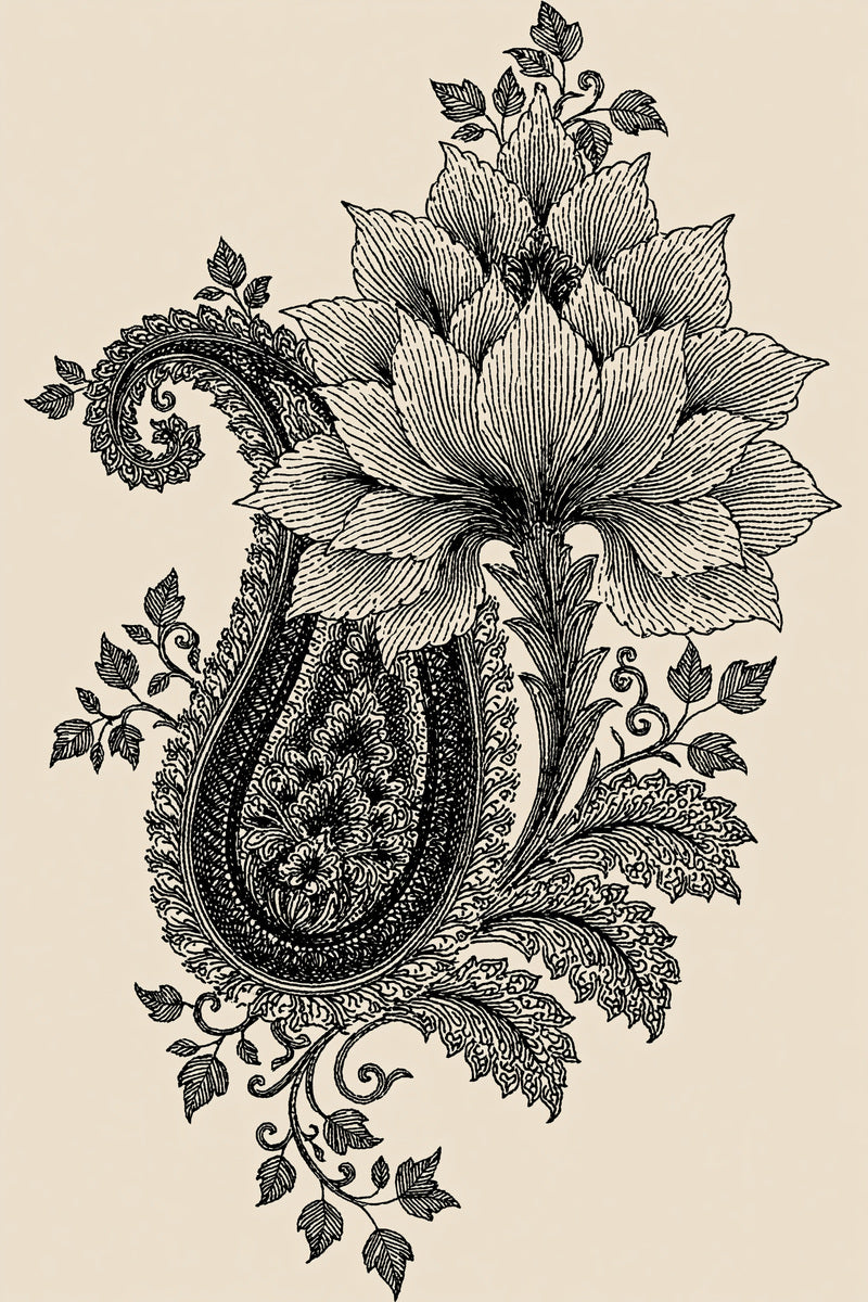 Floral Paisley Motif Mughal Persian from Mughal, Persian & Oriental Embroidery Book 3, a digital embroidery design reference for machine embroidery designs, embroidery patterns and botanical and floral embroidery.