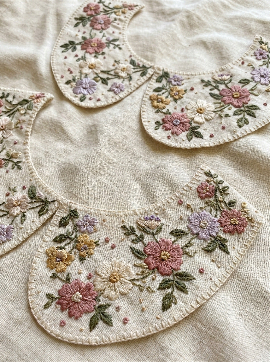 Floral Peter Pan Collar Set from Necklines & Collars Embroidery Book 2, a digital embroidery design reference for machine embroidery designs, embroidery patterns and garment placement ideas.