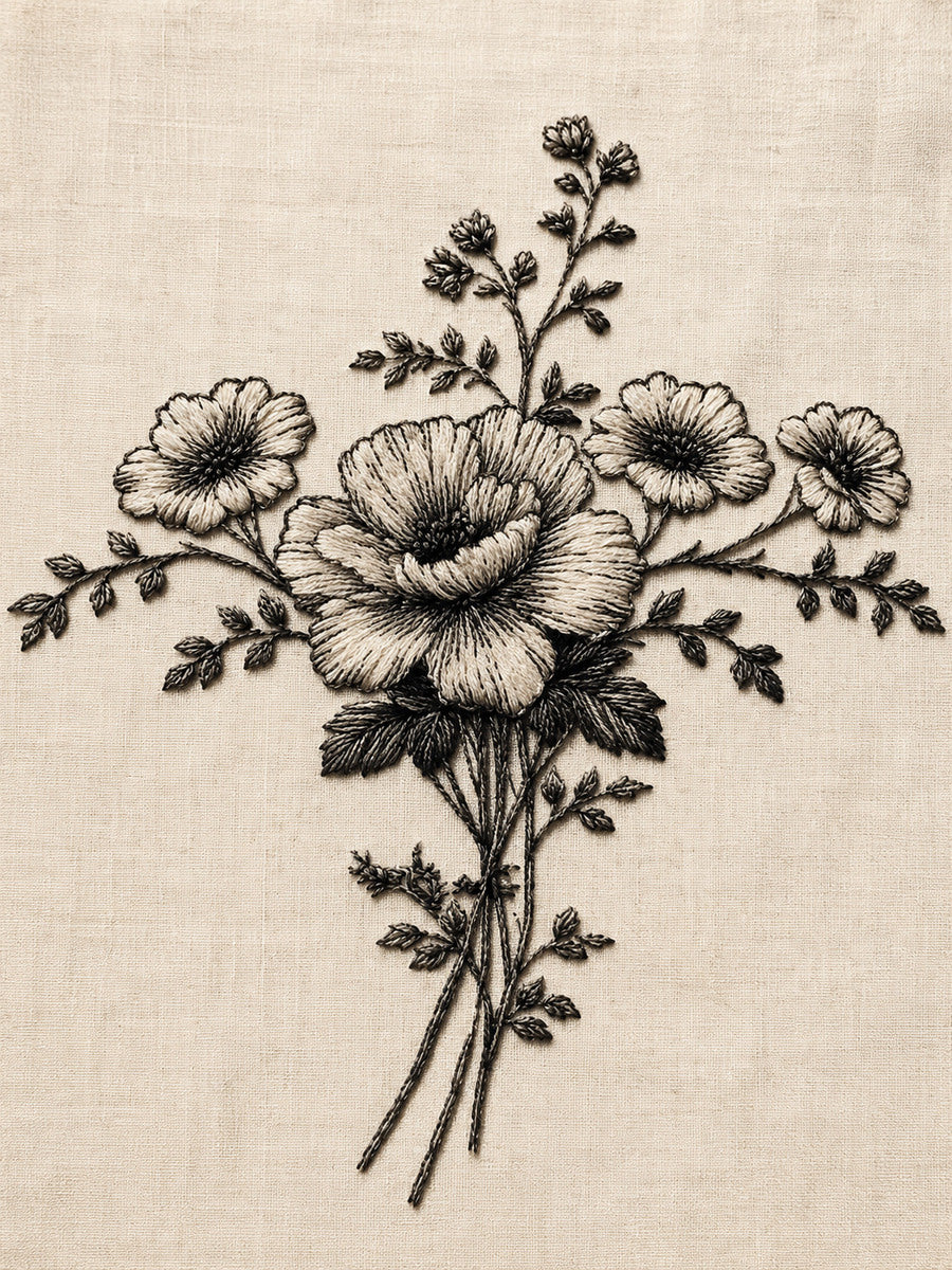 Floral Runner End Design 02 from Napkins, Table Runners & Kitchen Linens Book 2, a digital embroidery design reference for machine embroidery designs, embroidery patterns and border and edge embroidery.