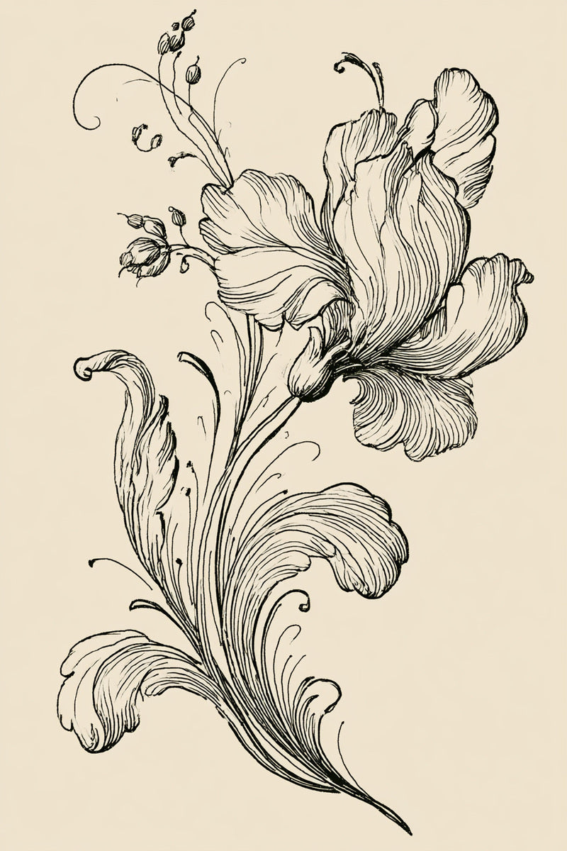 Floral Scroll Petal Motif 02 from Baroque Scrollwork & Luxury Ornament Book 1, a digital embroidery design reference for machine embroidery designs, embroidery patterns and botanical and floral embroidery.