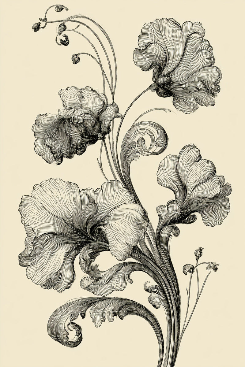 Floral Scroll Petal Motif from Baroque Scrollwork & Luxury Ornament Book 4, a digital embroidery design reference for machine embroidery designs, embroidery patterns and botanical and floral embroidery.