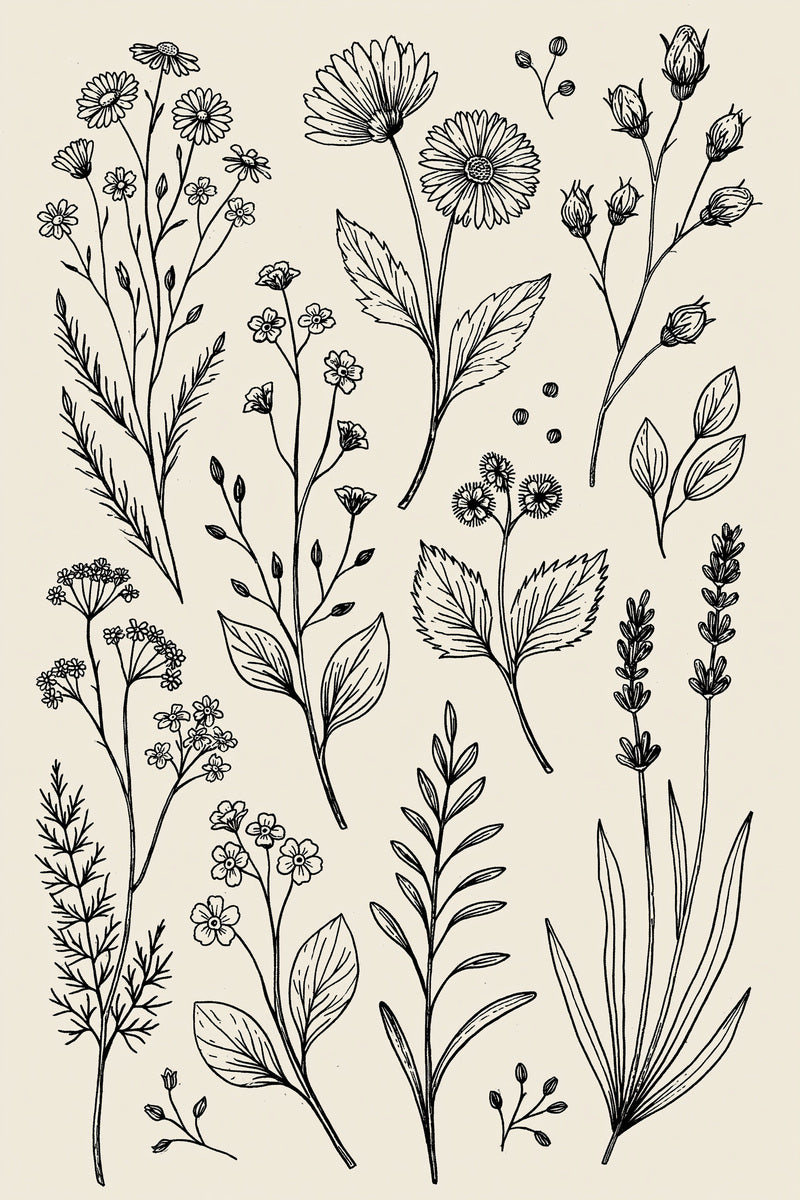 Floral Sprig Library Plate Botanical 02 from Botanical Sprig Library Book 2, a digital embroidery design reference for machine embroidery designs, embroidery patterns and small motif and accent designs.