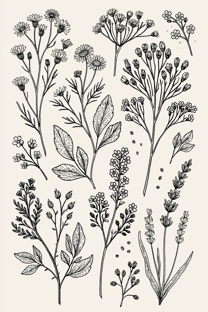 Floral Sprig Library Plate Botanical 02 from Botanical Sprig Library Book 6, a digital embroidery design reference for machine embroidery designs, embroidery patterns and small motif and accent designs.