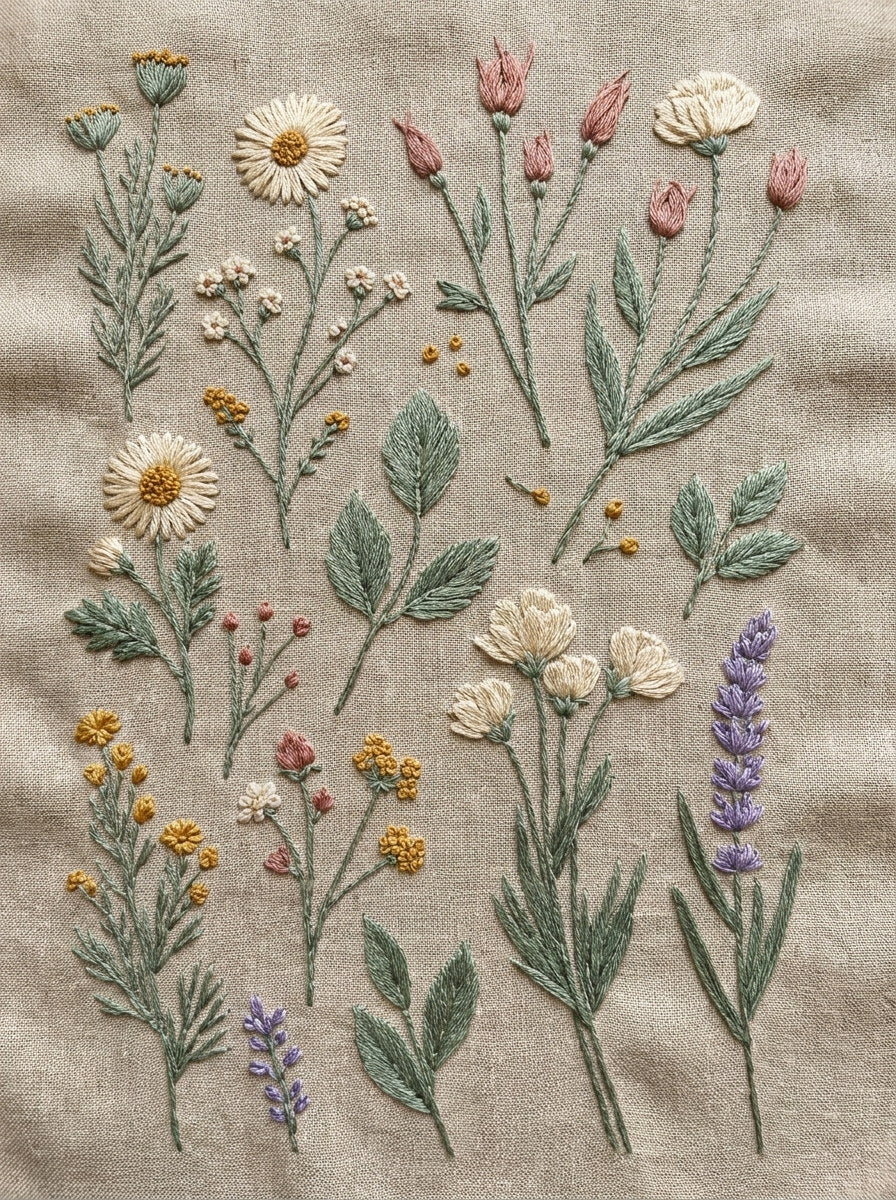Floral Sprig Library Plate Botanical 02 from Botanical Sprig Library Book 6, a digital embroidery design reference for machine embroidery designs, embroidery patterns and small motif and accent designs.