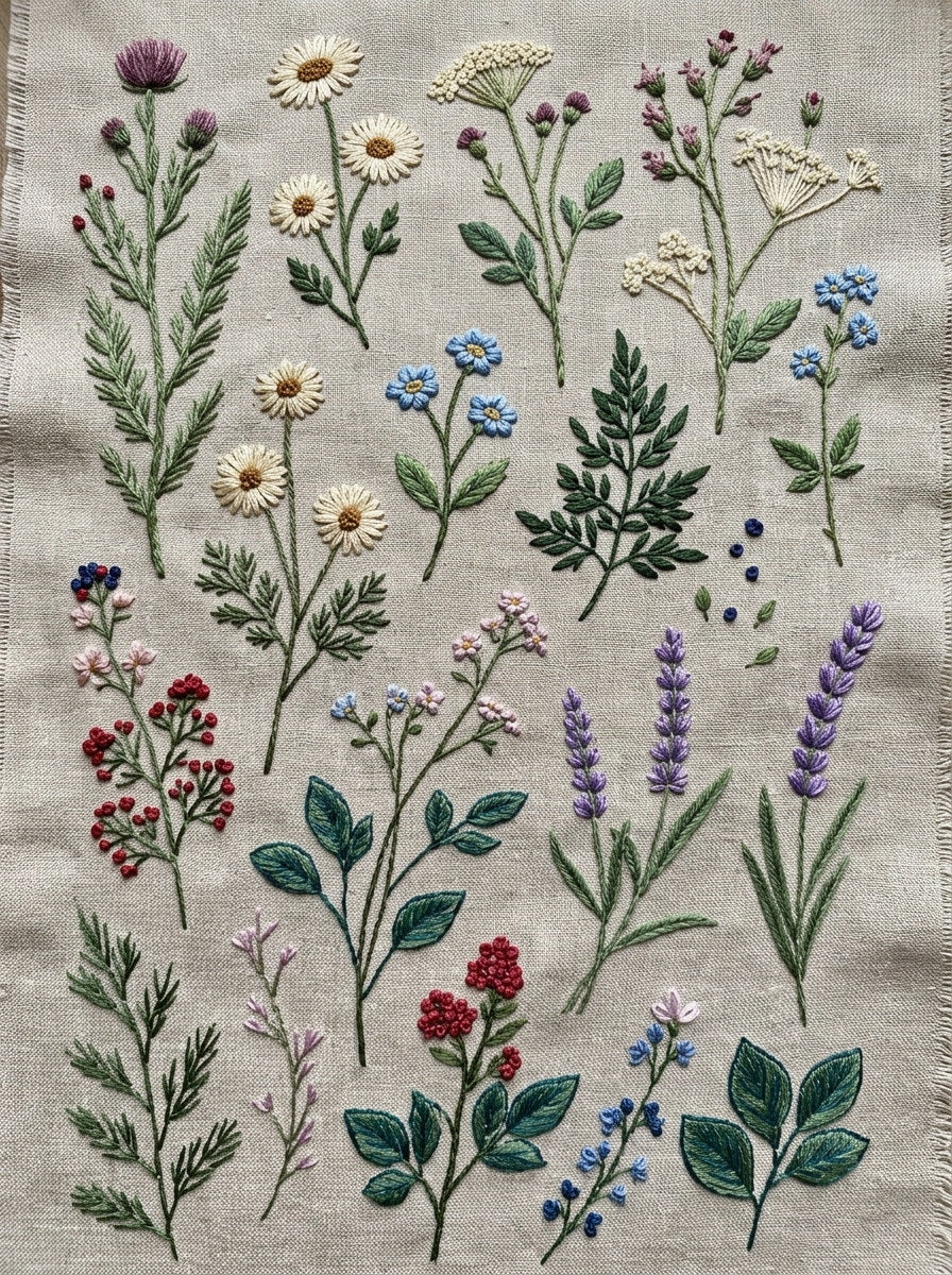 Floral Sprig Library Plate Botanical from Botanical Sprig Library Book 4, a digital embroidery design reference for machine embroidery designs, embroidery patterns and small motif and accent designs.