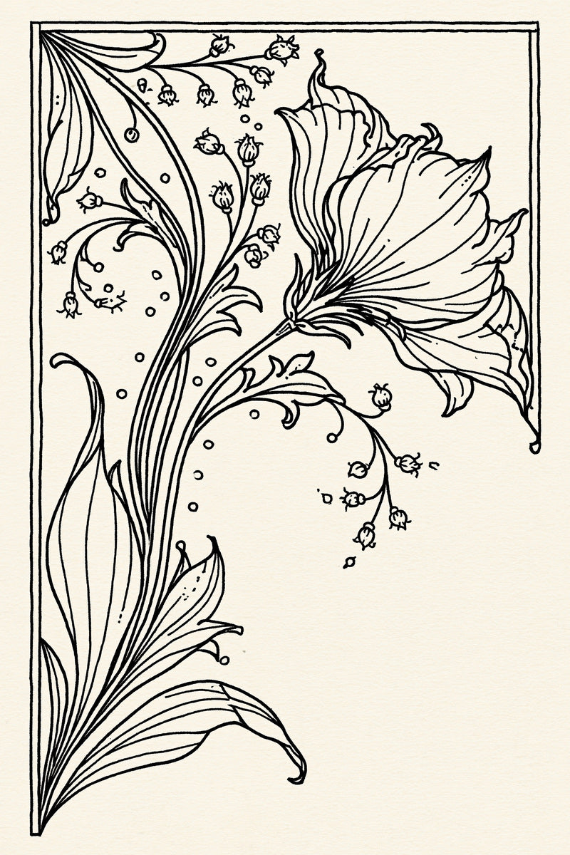 Flowing Border And Corner System from Art Nouveau Botanical Embroidery Book 2, a digital embroidery design reference for machine embroidery designs, embroidery patterns and border and edge embroidery.