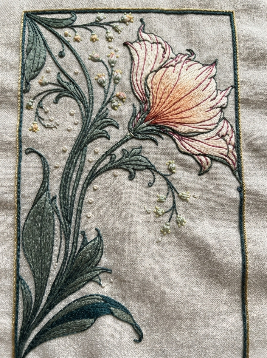 Flowing Border And Corner System from Art Nouveau Botanical Embroidery Book 2, a digital embroidery design reference for machine embroidery designs, embroidery patterns and border and edge embroidery.